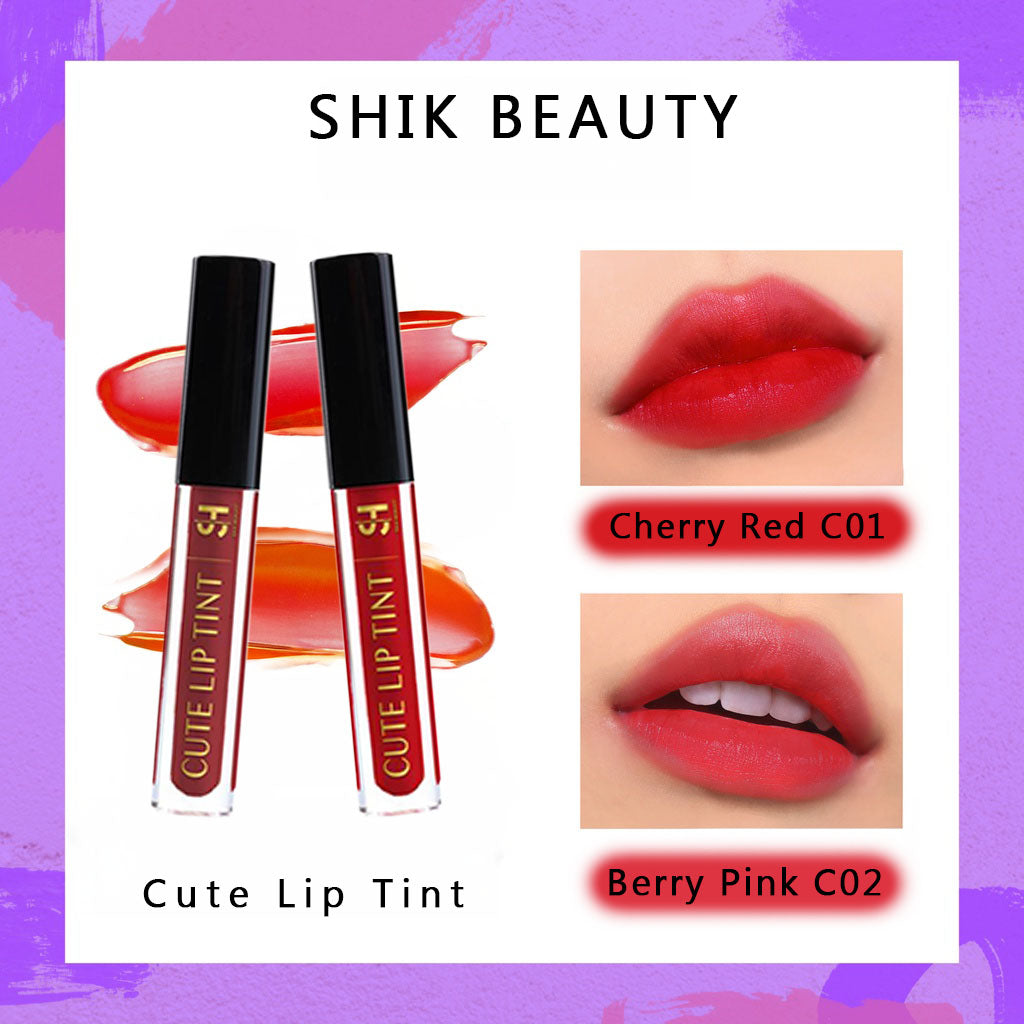 SHIK BEAUTY Cute Lip Tint – Moisture Gel Tint | Cherry Red C01 & Berry Pink C02