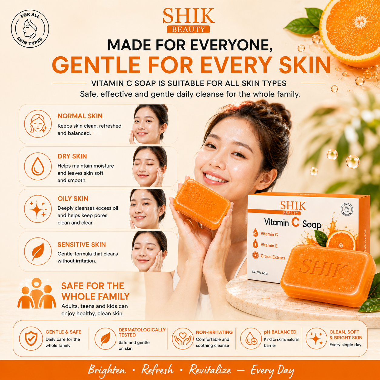 SHIK BEAUTY Vitamin C Soap (60g) — Brighten, Refresh, Revitalize Every Day