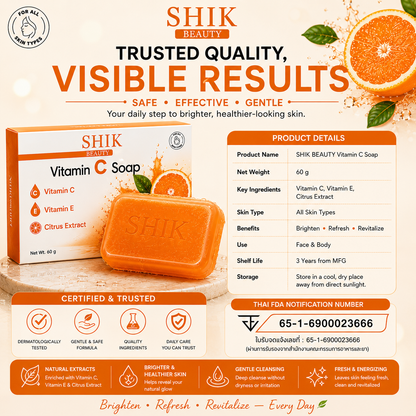 SHIK BEAUTY Vitamin C Soap (60g) — Brighten, Refresh, Revitalize Every Day