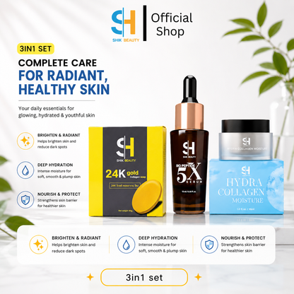 SHIK BEAUTY 3-in-1 Daily Glow Set – Soap + Peptide Serum + Moisture Cream