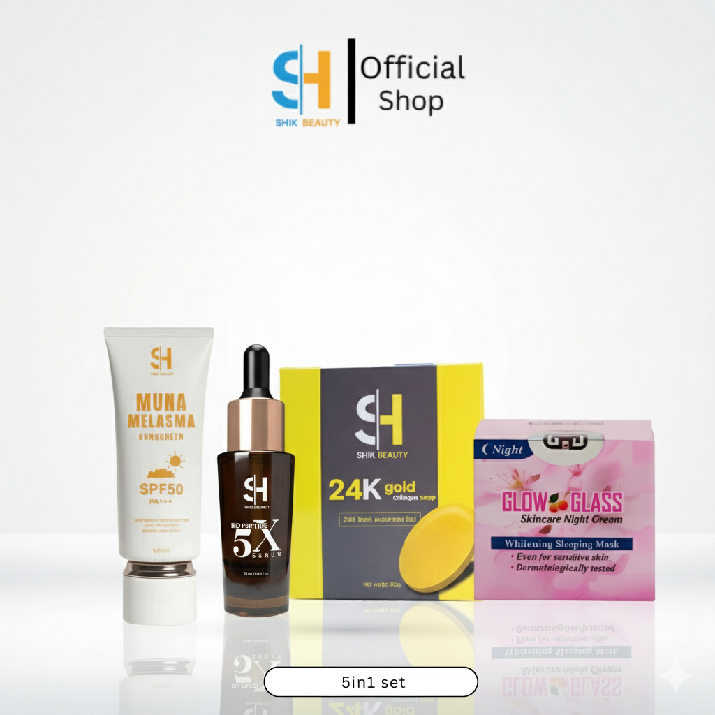 SHIK BEAUTY 5-in-1 Daily Skincare Routine Set – Serum + Sunscreen + Soap + Night Cream