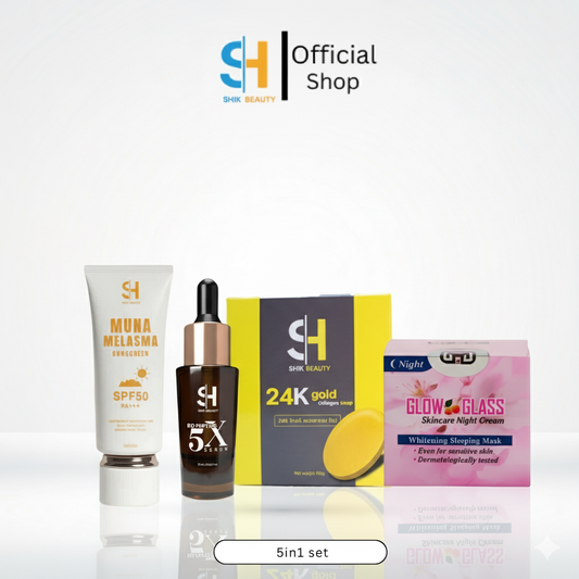 SHIK BEAUTY 5-in-1 Daily Skincare Routine Set – Serum + Sunscreen + Soap + Night Cream