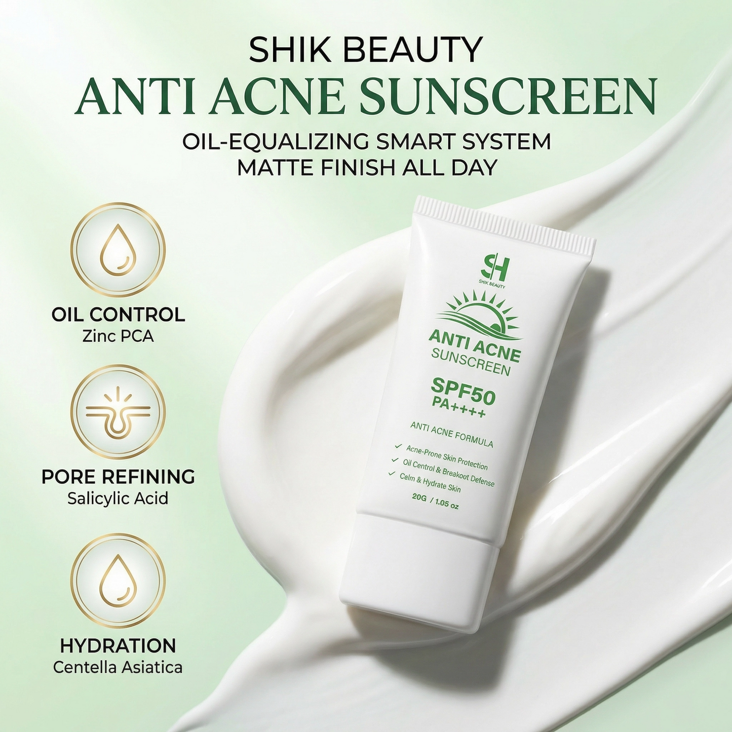SHIK BEAUTY Anti-Acne Sunscreen SPF50 PA++++ – Oil Control Matte Finish 30g