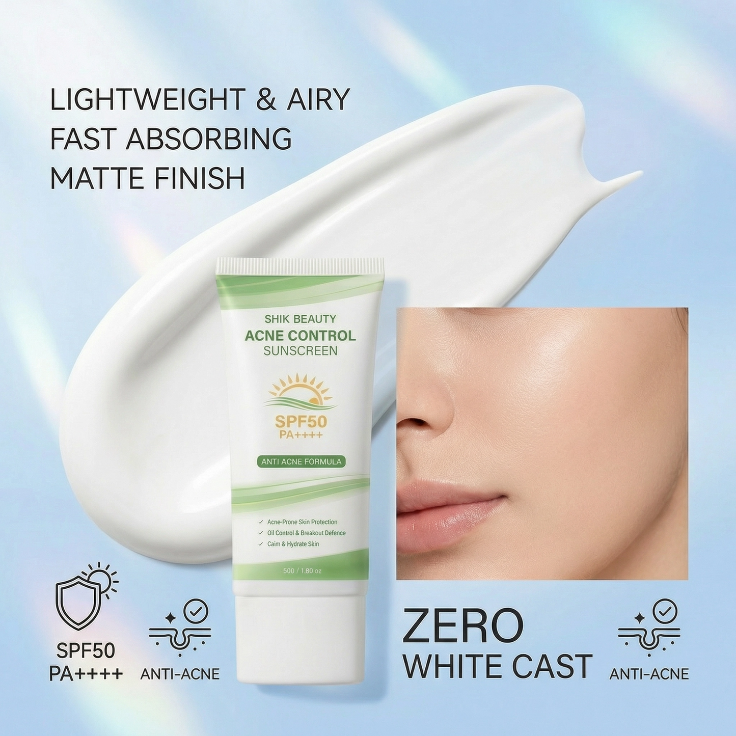 SHIK BEAUTY Anti-Acne Sunscreen SPF50 PA++++ – Oil Control Matte Finish 30g